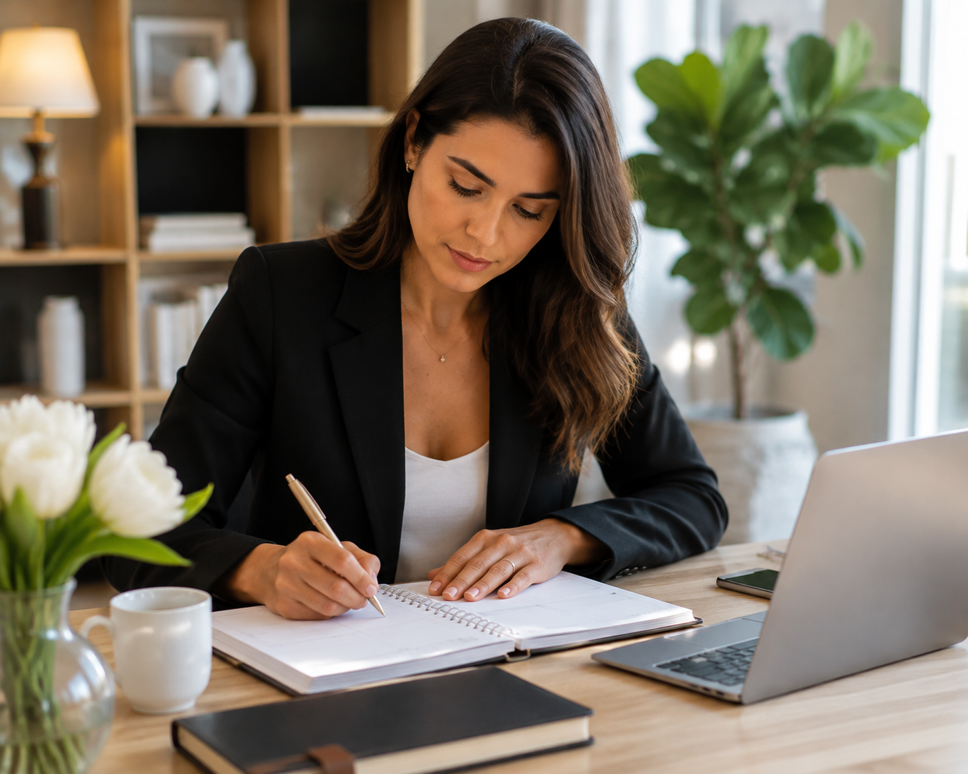 mulher realizando seu trabalho enquanto concierge pessoal em escritório